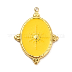 304 Stainless Steel Pendants, with Enamel, Oval with Star Charm, Golden, Yellow, 24x18x2mm, Hole: 1.4mm