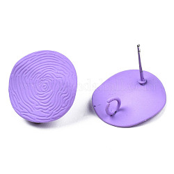Accessoires de puces d'oreilles en fer peints au spray, avec boucles verticales, plat rond, support violet, 17mm, Trou: 2.5mm, pin: 0.7 mm