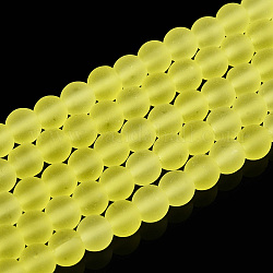 Chapelets de perles en verre transparente  , mat, ronde, jaune, 4~4.5mm, Trou: 0.8mm, Environ 97~99 pcs/chapelet, 14.76 pouce ~ 14.96 pouces (37.5~38 cm)