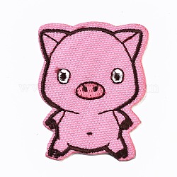 Apliques de cerdo, Tela de bordado computarizada para planchar / coser parches, accesorios de vestuario, rosa, 51.5x38x1mm