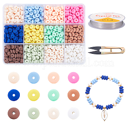 Pandahall Elite DIY Schmuckherstellung Kit, einschließlich handgefertigter Polymer Clay Perlen, Kristall elastischer Faden, Stahlschere, Mischfarbe, Perlen: 6~7x3 mm, Bohrung: 1.5 mm, 840 Stück