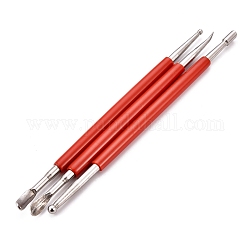Polymer Clay Sculpture Tool, Carving Craft Stainless Steel Brush Pottery Tools, with Plastic Handle, Red, 162~163x7~8mm, 3pcs/set