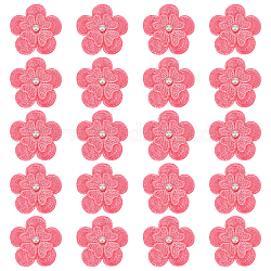 Gorgecraft 20 pièces 3d fleur polyester dentelle informatisé broderie ornement accessoires, avec des perles d'imitation de perles, pour les vêtements de bricolage, sac, pantalon, décoration de chaussures, rose chaud, 45x45x6.5mm