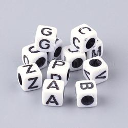 Perline acriliche opache con foro orizzontale, lettere misti, cubo, lettera, 6x6x6mm, Foro: 3 mm, circa 3000pcs/500g