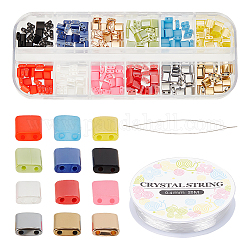 NBEADS 240 Pcs Glass Tila Beads Kit, 2-Hole Glass Seed Beads 5x5mm Loose Glass Spacer Beads Mini Japanese Glass Beads for DIY Craft Bracelet Necklace Earring Jewelry Making