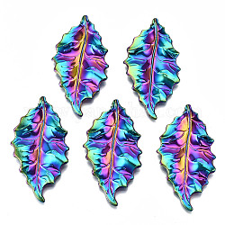 Ciondoli in lega color arcobaleno,  cadmio& piombo libero, foglia, 47x26x3.5mm, Foro: 1.8 mm