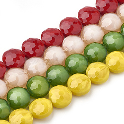 Chapelets de perles en verre opaque de couleur unie, facette, plat rond, couleur mixte, 14x8mm, Trou: 1~1.2mm, Environ 25 pcs/chapelet, 13.77 pouce (35 cm)