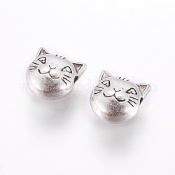 Perline gattino in lega di stile tibetano, testa di gatto, cadmio & nichel &piombo libero, argento antico, 8x8x5mm, Foro: 2 mm