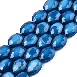 Opake Volltonglasperlenstränge, facettiert, Oval, Verdeck blau, 16x12x7 mm, Bohrung: 1~1.2 mm, ca. 25 Stk. / Strang, 14.96 Zoll (38 cm)