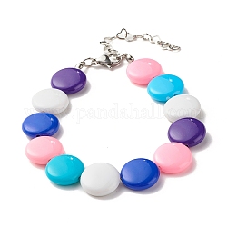 Acrylic Flat Round Beaded Bracelet for Women, Colorful, 7-5/8 inch(19.3cm)