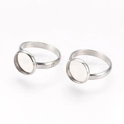 Componentes de anillos de dedo de 304 acero inoxidable ajustables, fornituras base de anillo almohadilla, plano y redondo, color acero inoxidable, Bandeja: 10 mm, diámetro interior: 17 mm