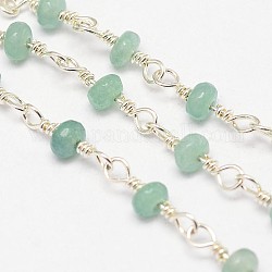 Perles rondelles de jade facettées faites main chaînes décoratives pour la fabrication de colliers et de bracelets, avec bobine, non soudée, avec accessoires en laiton plaqué argent, vert pale, 12x4mm, environ 4 mètre / roll, environ 13.12 pied (4 m)/rouleau