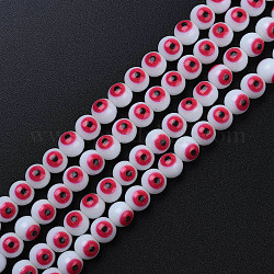 Cuisson des brins de perles de verre opaques peintes, ronde avec le mauvais œil, rose foncé, 8x7.5mm, Trou: 1.2mm, Environ 50~52 pcs/chapelet, 14.57 pouce ~ 15.43 pouces (37~39.2 cm)
