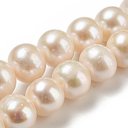 Fili di perle d'acqua dolce naturali coltivate, tondo, bianco floreale, 12~13mm, Foro: 0.8 mm, circa 35pcs/filo, 15.9 pollice