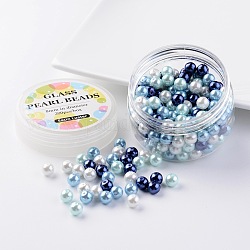 Juegos de microesferas de vidrio de la perla, carribean blue mix, ecológico, redondo, teñido, color mezclado, 8mm, agujero: 0.7~1.1 mm, sobre 200pcs / box.