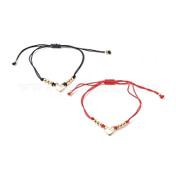 Bracciali di perline intrecciati con fili di nylon regolabili, con perline in ottone, cuore, colore misto, diametro interno: 1/2~3-1/2 pollice (1.4~8.9 cm), 2 pc / set