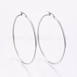 304 Stainless Steel Big Hoop Earrings, Hypoallergenic Earrings, Ring Shape, Stainless Steel Color, 12 Gauge, 64~66x2mm, Pin: 0.7~1.3x0.68mm
