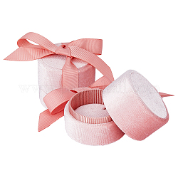 Cajas redondas de terciopelo para anillos, caja de regalo de anillo de dedo con cinta, para la boda, compromiso, rosa, 5.4x5.9 cm, diámetro interior: 4.85x2.4 cm