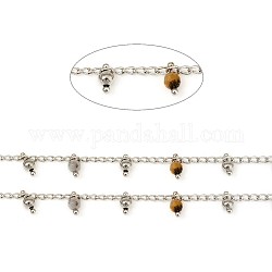 Chaînes de perles d'amazonite naturelles facettées à la main de 3.28 pied, chaînes gourmettes en laiton, soudé, Platine plaqué réel, 3x1.8x0.8mm, perles: 6x3 mm
