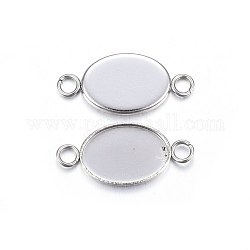 304 Stainless Steel Cabochon Connector Settings, Plain Edge Bezel Cups, Oval, Stainless Steel Color, 21~23x11x1.5mm, Hole: 2~2.5mm, Inner Diameter: 14x10mm