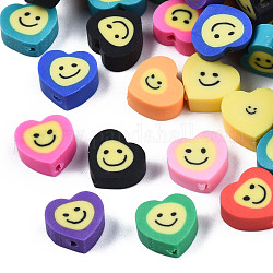 Manuell Polymer Ton Perlen, Herz mit Lächeln, Mischfarbe, 8.5~9.5x9.5x3~5 mm, Bohrung: 1.4 mm