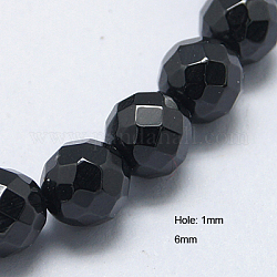 Chapelets de perles en spinelle noir naturel, facette, ronde, 6mm, Trou: 1mm, Environ 64 pcs/chapelet, 15.5 pouce