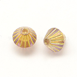 Plating Transparent Acrylic Bicone Beads, Gold Metal Enlaced, Plum, 8x8mm, Hole: 2mm, about 2600pcs/500g