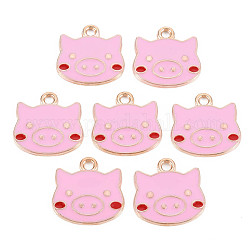 Alloy Pendants, with Enamel, Cartoon Piggy Charms, Cadmium Free & Lead Free, Light Gold, Pearl Pink, 17.5x17.5x1mm, Hole: 2mm