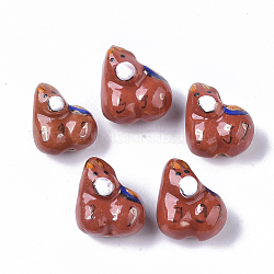 Perles en porcelaine manuelles, ornement d'or, orang-outan, tomate, 15~19x16.5~19.5x10~11mm, Trou: 1.6~2mm