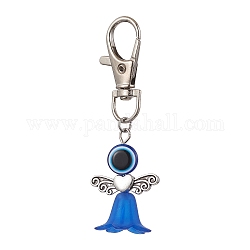 Acrylic & Resin Evil Eye Angel Pendant Decorations, with Zinc Alloy Swivel Lobster Claw Clasps, Royal Blue, 70mm