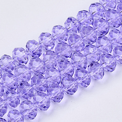 Baking Paint Glass Beads Strands, Faceted Rondelle, Lilac, 3x2.5mm, Hole: 0.9mm, about 139pcs/Strand, 14.17 inch(36cm)