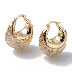Boucles d'oreilles créoles épaisses à double corne perlées de strass en cristal, bijoux en laiton pour femmes, véritable 18k plaqué or, 31.5x26x17mm, pin: 0.8 mm