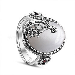 Shegrace 925 anelli in argento sterling tailandesi, con grado aaa zirconi e occhi di gatto, mezzo tondo con fiore, bianco, formato 9, 19mm