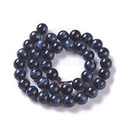 Natürlichen Tigerauge Perlen Stränge, Runde, gefärbt und erhitzt, Preußischblau, 10 mm, Bohrung: 1 mm, ca. 38~40 Stk. / Strang, 15.3 Zoll ~ 15.75 Zoll (39~40 cm)