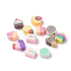 Handmade Polymer Clay Beads, Sweet Food Shape, Mixed Color, 8~12x8~10x5mm, Hole: 1.6mm