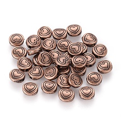 Perles en alliage de style tibétain, plat et circulaire avec coeur, cuivre rouge, sans plomb et sans cadmium et sans nickel, 6x6x3mm, Trou: 1.5mm