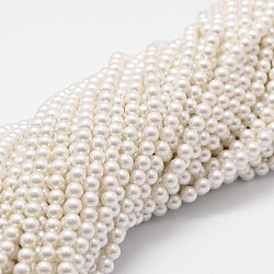 Fili di perline con guiscio, grado a, lucido, tondo, bianco, 6mm, Foro: 1 mm, circa 63pcs/filo, 15.70'' (39.88 cm)