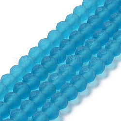 Transparente Glasperlen Stränge, facettiert, matt, Rondell, Deep-Sky-blau, 3 mm, Bohrung: 1 mm