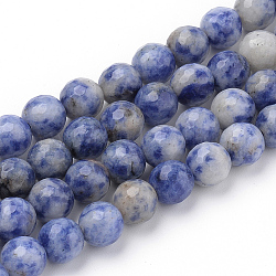 Perles de jaspe tache bleue naturelle, ronde, 6~6.5mm, Trou: 1mm, Environ 63 pcs/chapelet, 15.5 pouce