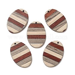 Pendentifs en bois de wengé, bois de santal et frêne blanc, breloques ovales, colorées, 38x26x3.5mm, Trou: 2mm