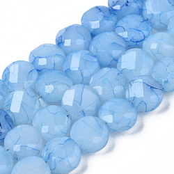 Mèches de perles de verre craquelé peintes au four opaque, plat rond, facette, lumière bleu ciel, 8x5mm, Trou: 1.2mm, Environ 51 pcs/chapelet, 15.47 pouce ~ 5.67 pouces (39.3 cm ~ 39.8 cm)