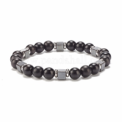 Bracelet extensible en perles de bois naturel et hématite synthétique, bijoux en pierres précieuses pour femmes, noir, diamètre intérieur: 2-3/8 pouce (5.9 cm)