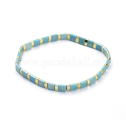 Rectangle Glass Seed Beads Stretch Bracelets, Mixed Style, Medium Turquoise, Inner Diameter: 2-1/8 inch(5.5cm)