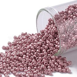 Cuentas de semillas redondas toho, Abalorios de la semilla japonés, esmerilado, (553f) rosa galvanizado mate, 11/0, 2.2mm, agujero: 0.8 mm, aproximamente 1110 unidades / 10 g