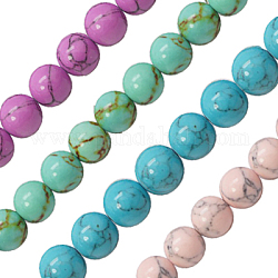 Chapelets de perles en turquoise synthétique, teinte, ronde, couleur mixte, 12mm, Trou: 1mm, Environ 33 pcs/chapelet, 15.7 pouce