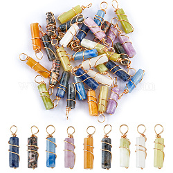 SUPERFINDINGS 36Pcs 9 Styles Gemstone Charms Column 20mm Natural Mixed Stone Pendants with Light Gold Tone Stone Pendants Charms for Earring Necklace Bracelet Jewelry Making,Hole:2.3~2.8mm