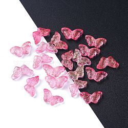 Galvanisieren transparente Glasperlen, mit Glitzerpulver, Schmetterling, neon rosa , 14.5x8x3.5 mm, Bohrung: 0.8 mm