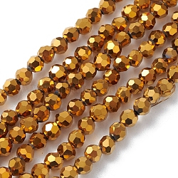 Chapelets de perles en verre électroplaqué, facette, rondelle, or, 4x4mm, Trou: 0.9mm, Environ 95 pcs/chapelet, 14.41'' (36.6 cm)