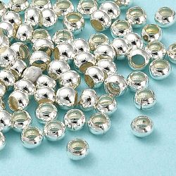 Umweltfreundliche glatte runde Perlen aus Messing, Abstandsperlen gesäumt, langlebig plattiert, cadmiumfrei und bleifrei, Silber, 2.5 mm, Bohrung: 1.5 mm, ca. 228 Stk. / 5 g