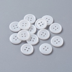 アクリル縫い付け用ボタン  衣装デザインのためのプラスチックボタン  4穴  染め  フラットラウンド  ホワイト  15x2mm  穴：1.5mm